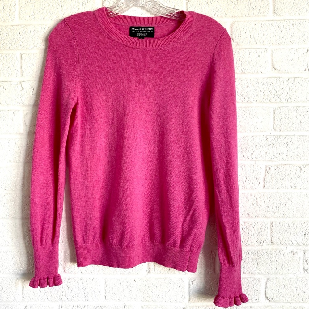 BANANA REPUBLIC MERINO SWEATER XS WOOL CASHMERE BLEND PINK RUFFLE CUFF FILPUCCI - Picture 3 of 14